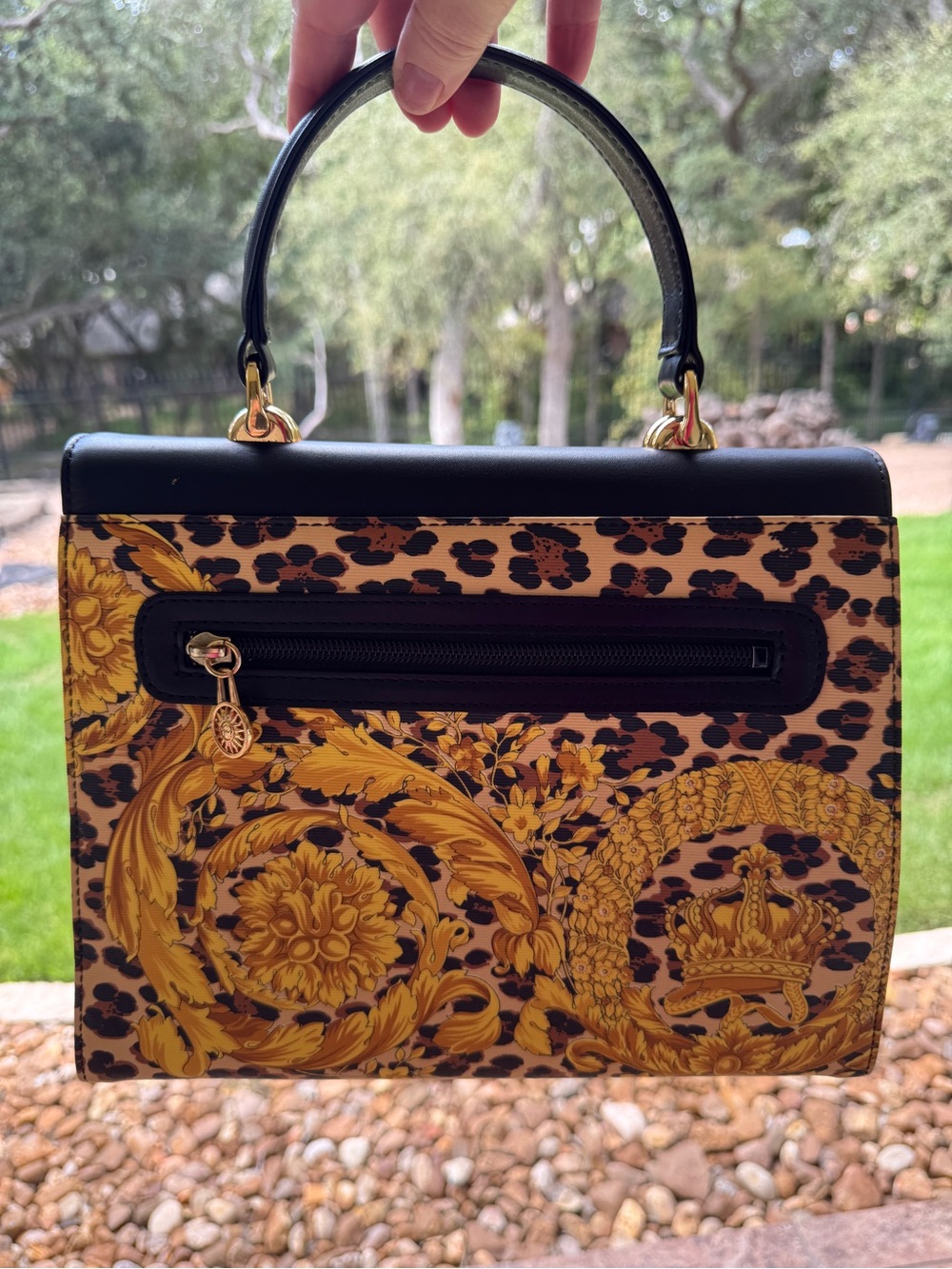 Versace Black and Yellow Baroque Top-Handle Purse with dusty - Picture 5 of 16